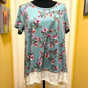 Bobeau Blueish green and Pink Floral Tunic